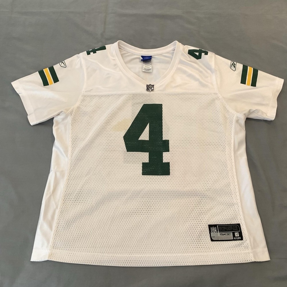 Green Bay Packers Jersey Womens XL White NFL Football Brett Favre 4 Reebok